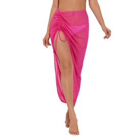 Lecieldusoir Women's Long Sarong Cover Ups Semi-Sheer Bikini Wraps Lightweight Beach Wrap Skirts Hot Pink