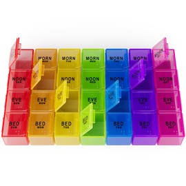 JFA Medical Weekly Small Travel Pill Box Organiser/Reminder for Medicines Supplements, Vitamins, 7days, 4 compartments per Day – Morning, Noon, Evening and Bed.