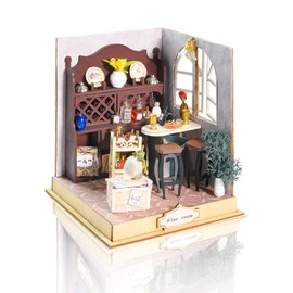 Cuteefun DIY Miniature House Kits, Mini Dollhouse to Build to Live in, Wooden Crafts for Adults Teen, Birthday (Wine Room)