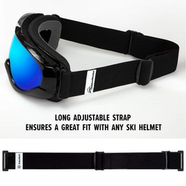 OutdoorMaster Kids Ski Goggles - Helmet Compatible Snow Goggles for Boys & Girls with 100% UV Protection (Black Frame + VLT 15% Grey Lens with Full REVO Blue)