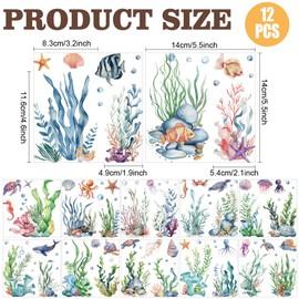 AHANDMAKER 12 Sheets Scratch Transfer Stickers with Underwater Scene Colourful Marine Life and Coral Decoration with Fish Seahorses and Jellyfish for Ocean Enthusiasts Decor 5.5 x 5.5 Inches