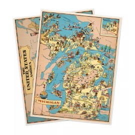 Two (2) Map Set | Michigan & USA by Ruth Taylor White c. 1933 | 18 x 24 inches