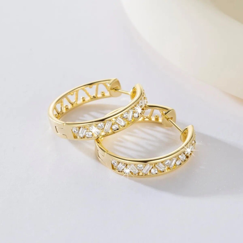 Aretes Huggie Arracadas Oro 14k Mujer Cz Joyería Fina Regalo