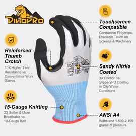 dinopro 3-Pair A4 Cut Resistant Work Gloves for Delicate Handling & Cutting,with Reinforced Thumb,Non Slip,Touch-screen (X-Large)