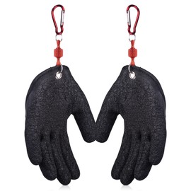 Fishing Gloves TAIZER 4PCS Latex Fish Catching Fishing Gloves Predatory Fish Anti Seam Anti Bite Water Fishing Gloves Puncture Resistant Bite Proof with Magnetic Closure for Safe Parker Catfish Zander