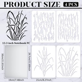 FINGERINSPIRE 4 Pcs Bark Camouflage Stencil 11.7x8.3 inch Camouflage Grass Bark Reed Pattern Stencils Plastic Wall Camo Stencil Kit Reusable DIY Art and Craft Stencils for Scrapbooking Wall Decor