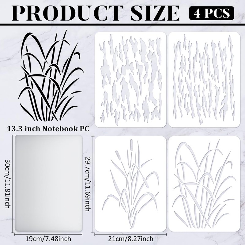 FINGERINSPIRE 4 Pcs Bark Camouflage Stencil 11.7x8.3 inch Camouflage Grass