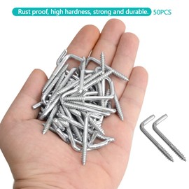 YXQ 50pcs Square Bend Hooks,M3.7-40x15mm Self-Tapping L Shape Right Angle Wall Hook for Hang Display Medal Jewelry, Zinc Plated