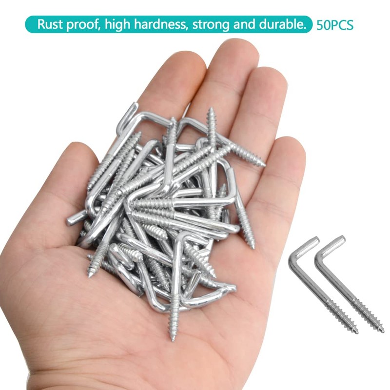 YXQ 50pcs Square Bend Hooks,M3.7-40x15mm Self-Tapping L Shape Right Angle