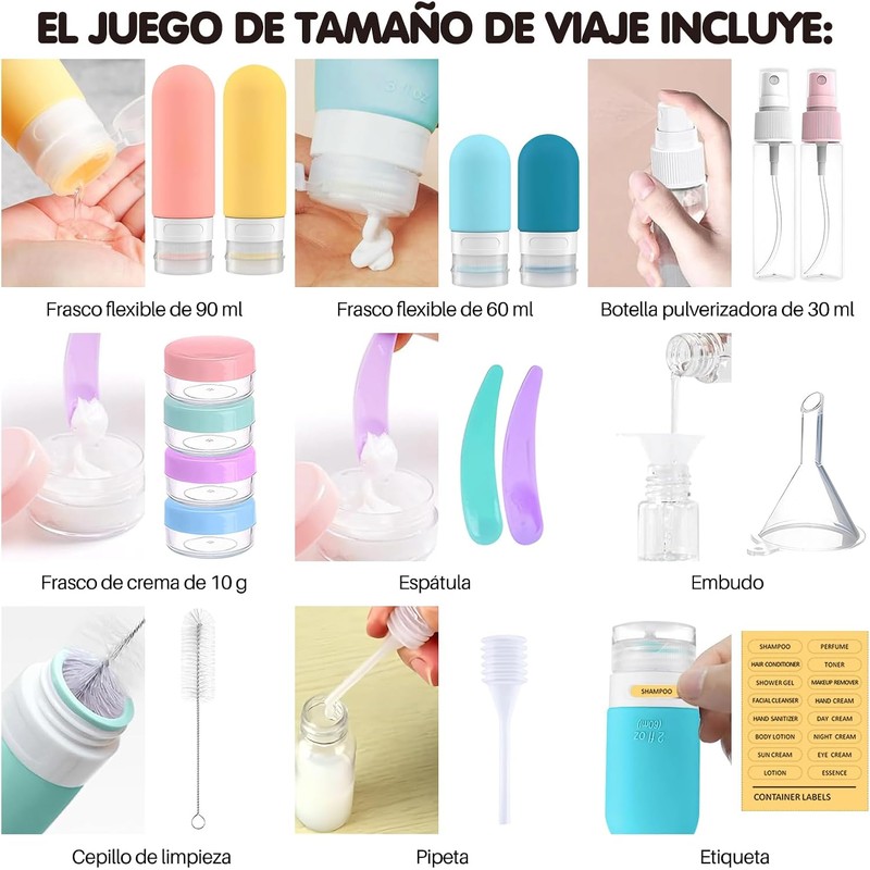 Kit de Botellas de Viaje, 16 Piezas, a Prueba de