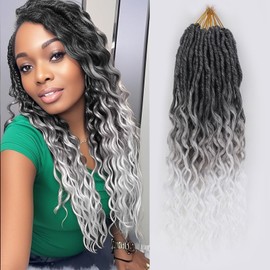 Long Deep Faux Locs Crochet Hair for Black Women 8 Packs 24 Inch Pre Looped Goddess Locs Crochet Hair With Deep Wave Curly Ends Prelooped Synthetic Crochet Braids,Lightweight(24",T1B/Grey/White#)