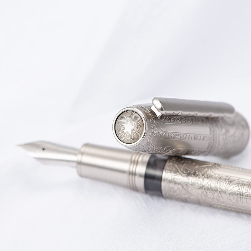 Hongdian 100 Piston Fountain Pen Silver Steel, Iridium Medium Nib