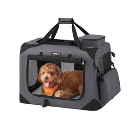 Feandrea 24 Inches Collapsible Soft Dog Crate, Portable Travel Dog Crate for Indoor and Outdoor Use, Dog Carrier Kennel with Safety Zippers, for Living Room, Car, Travelling, Camping, Gray UPDC60GY