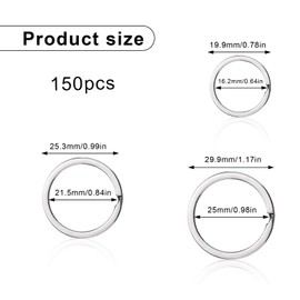 KLEHOPE Pack of 150 Key Ring Blanks Silver Key Ring Double Layer Round Key Chain Crafts 3 Sizes for DIY Key Chains Decorations