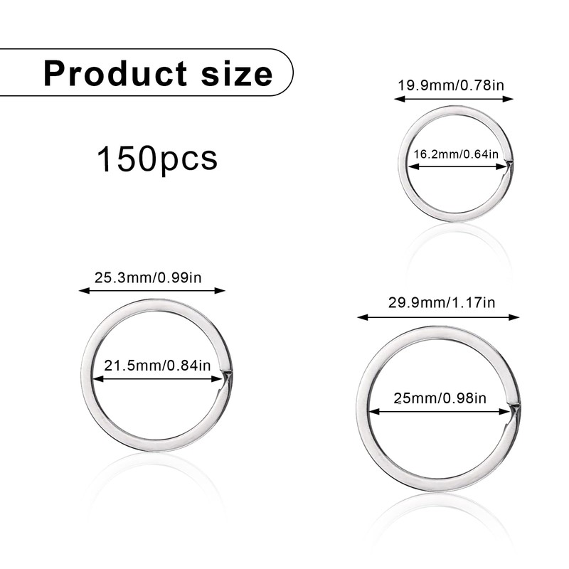 KLEHOPE Pack of 150 Key Ring Blanks Silver Key Ring