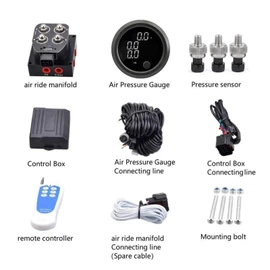 ZHSYMX 12v Solenoid Valve Air ride Suspension manifold valve with remote controller 0-200psi with three display White LED air pressure gauge