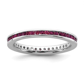 Solid 925 Sterling Silver Stackable Created Ruby Ring Eternity Band Size 7