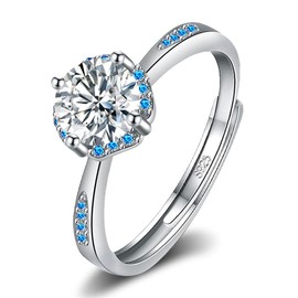 FUNTE 925 Sterling Silver Rings for Women - Adjustable Rings For Her Girls - Clear Cubic Zirconia Ring - Bride Wedding/Engagement/Promise Rings - COME WITH JEWELLERY BOX (g-3)