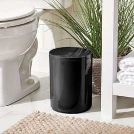 mDesign Plastic Small Slim Round 1.7 Gallon/6.5 Liter Trash Can with Removable Swing Lid - Wastebasket, Garbage Container Basket Bin for Master/Guest Bathroom - Holds Rubbish/Recycle - Black