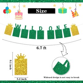 WeBenison Wild One Photo Banner Girls Boys 1st Birthday Wedding Paper Photo One Wild Year Birthday Bunting Decorations Baby Shower Picture Banner Green Glitter