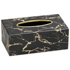 Queen-b Tissue Case Marble Look Hotel Like PVC Magnet Stylish Gold Box Cover Desktop Home Decor Gift Black