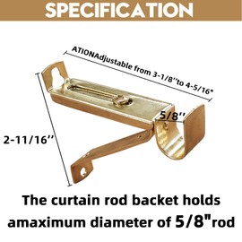 Kowibcl 2Pcs Adjustable Curtain Rod Bracket for 9/16 inch Diameter Rod, Drape Rod Bracket for Wall, Curtain Rod Holders,Gold
