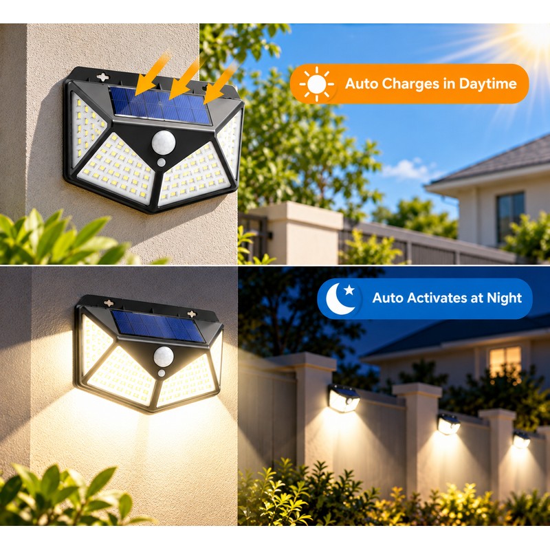 100 LED Solar Wall Light for Outdoor Lighting – Motion
