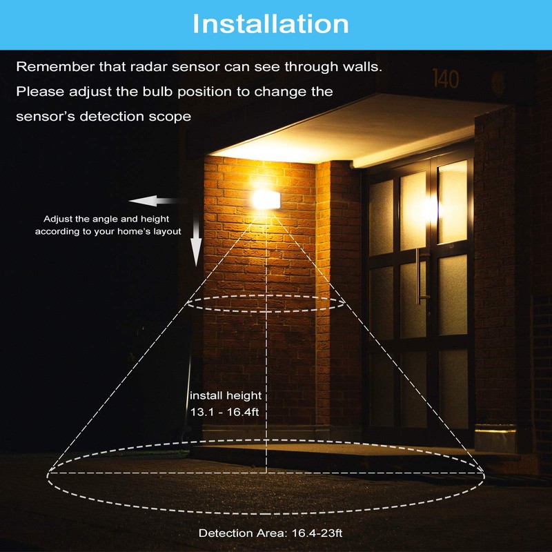 GREENIC Motion Sensor Light Bulbs Outdoor, 15W (100W Equivalent) 1500LM