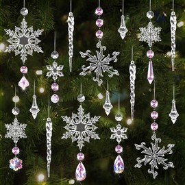 Pack of 16 Christmas Decoration Snowflakes Icicle Pendants, Christmas Tree Decoration Crystal Decorations, Christmas Tree Decorations Snowflakes Decoration Acrylic, Christmas Tree Decoration