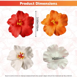 3Pcs Hawaiian Flower Hair Clips for Women, Plumeria Hibiscus Hair Clips, Artificial Flower Clips Tropical Hair Accessories for Vacation Beach Party, 3.93" Flowers Hair Barrettes for Girls Wedding
