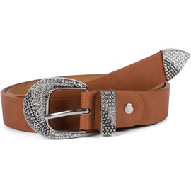 styleBREAKER Women's PU Belt Rhinestone Buckle Plain Colours, Cognac