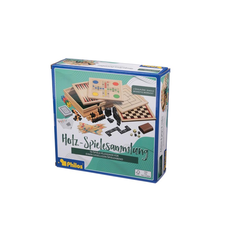 Philos 3099 - Holz-Spielesammlung, klein, mit 10 Spielmöglichkeiten