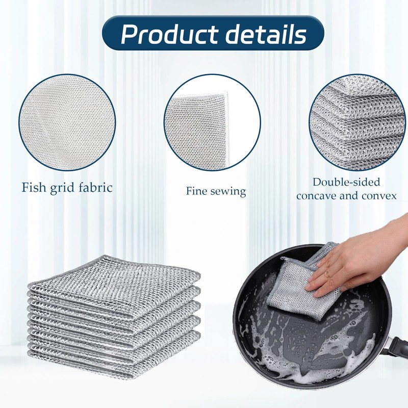10Pcs Smart Scrubs, Kitchen Silver Cloth, 20x20cm Durable Wire Dish