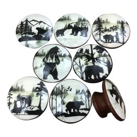 Twisted R Design Set of 8 Woodland Animals Bears Wood Cabinet Knobs