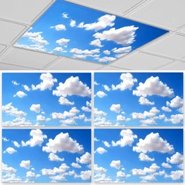 4 Pcs Fluorescent Light Covers for Ceiling Lights Classroom, Stylish Fluorescent Lampshades Classroom Light Covers Magnetic, Modern Ceiling Light Covers for Office, Home, Hospital (sky cloud)