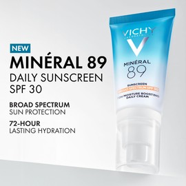 Vichy Minéral 89 Face Sunscreen SPF 30, Hydrating Daily Sunscreen For Face SPF 30, Hyaluronic Acid + Niacinamide + Squalane Oil, No White Cast Sunscreen, Oxybenzone Free, Travel Size Sunscreen