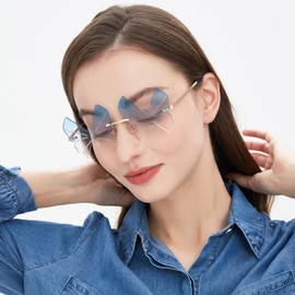 qinqilanqi-S Vintage Butterfly Sunglasses Irregular Rimless Sunglasses Fashion Party Glasses for Women Men (Blue Pink, Blue Pink)