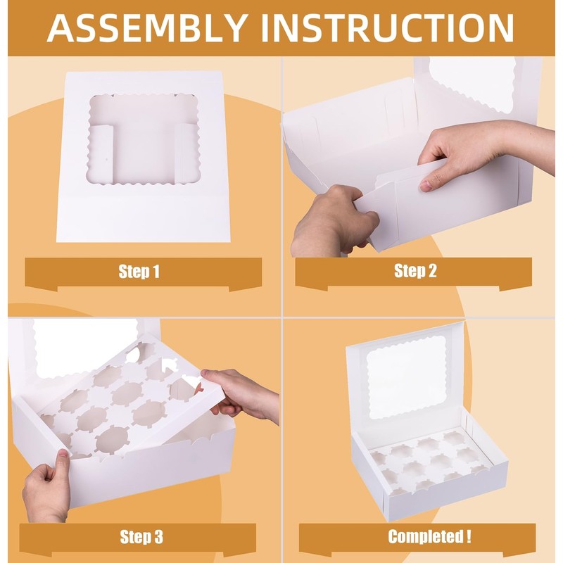 LONGTEAM 6-Set Cupcake Boxes Hold 12 Standard Cupcakes, Food Grade