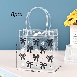 Dmnnlp 8 Pcs 6.3" Small Clear Gift Bags with Ribbon, Plastic Party Bow Bags for Girl Women Birthday, Wedding, Holiday, Hen Party Gifts (Black)