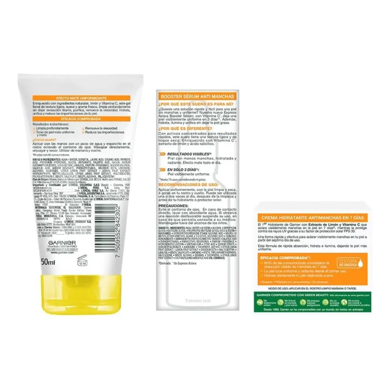 Kit Garnier Express Aclara Rutina Anti Manchas Vitamina Gel Limpiador
