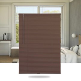 SEEYE Cordless Mini Blinds Aluminum Venetian Blind Horizontal Window Shades, 1" Slat Size - Rooming Darkening Blinds Anti-UV & Waterproof for Home, Office, Easy to Install, 31" W x 64" H, Brown