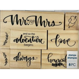 Momenta Mr. & Mrs. Wedding Love Heart Red Rubber Wood Stamps Set of 8