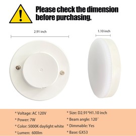 KAKEMONO Dimmable GX53 LED Light Bulb 7W, 5000K Daylight White, 50W Halogen Replacement for 120V Under Cabinet, Ceiling Lighting, Pack of 4