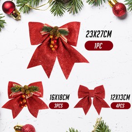 BOFUNX Pack of 8 Christmas Bows Red Glitter Christmas Bows Decoration Christmas Tree Bows Christmas Tree Decorations for Christmas Tree New Year Decorations