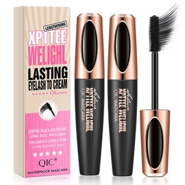 JIAYUTONG Waterproof Mascara - Volumizing & Lengthening Black Mascara for Long Lasting Lash Shine, Smudge Proof & Buildable Formula for Natural or Dramatic Looks (Gold&Black Tube-2PC)