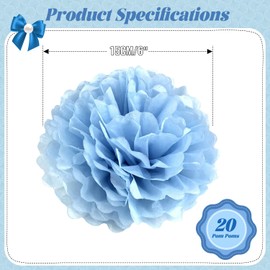 20pcs Tissue Paper Pom Poms - Lake Blue - 6 Inch - Tissue Paper Pompoms for Engagement, Wedding, Birthday Party Deco