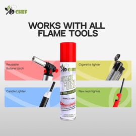 Jo Chef Butane Refill, Butane Torch Fuel Refill, Gas Lighter Fluid Refill Canister, Kitchen Blow Torch Fluid – Universal Tip – 2 Cans (3.38oz)