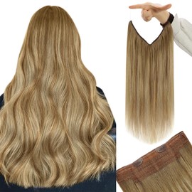 YoungSee Wire Hair Extensions 20inch 100g Invisible Wire Human Hair Extensions Real Human Hair Medium Brown Fading to Brown Mix Platinum Blonde Wire Human Hairpiece for Women Long Straight