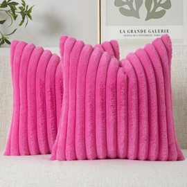 MIULEE Faux Fur Decorative Throw Pillow Covers 18x18 Inch Set of 2, Retro Vintage Boho Home Decor Soft Plush Couch Pillows Cozy Fluffy Cushion Covers for Sofa Bed Hot Pink