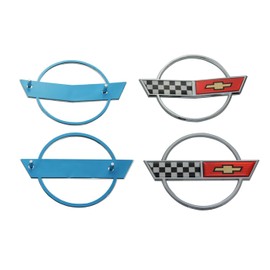 C4 Corvette Front Nose Emblem Plus Gas Fuel Lid Emblem 3D Badge Nameplate Cross Flag Restoration Both Front and Rear Emblems Fits for 91 Through 96 Corvettes (Silver Red)